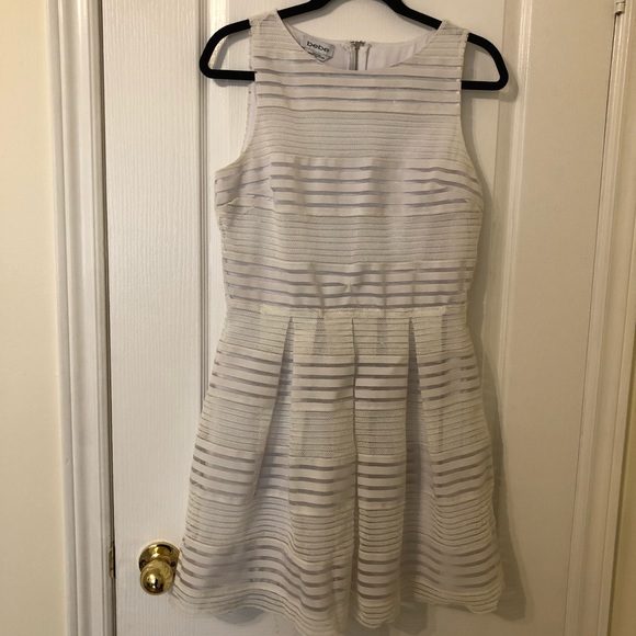 Bebe white striped fit and flare dress 👗Size L